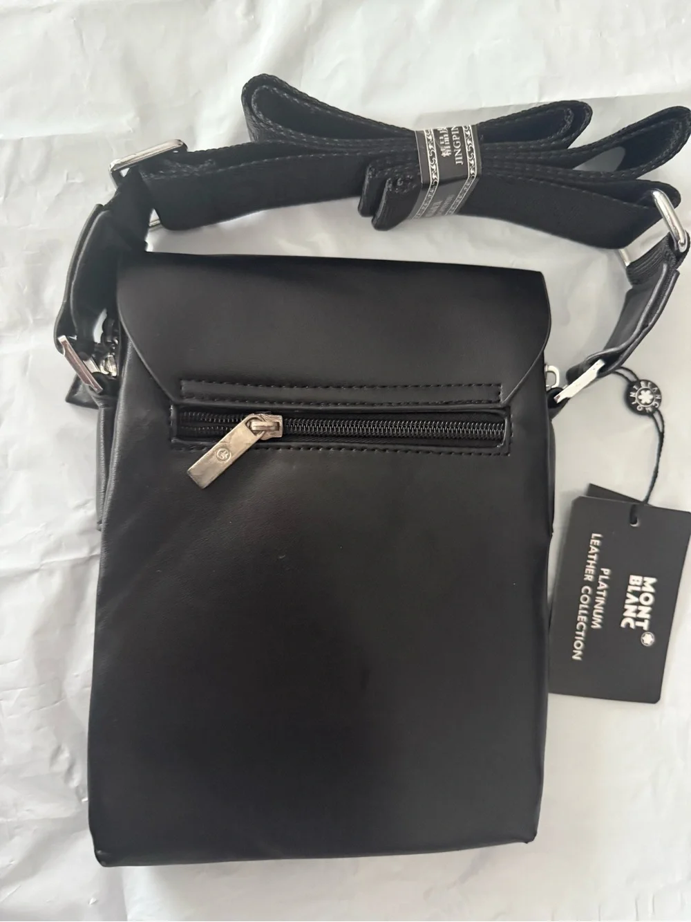 Montblanc Black Leather Messenger Crossbody with Logo Flap